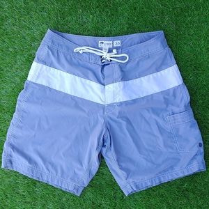 Excellent Used Condition Men's J. CREW Swim Trunks Grey with White Stripe Sz 33